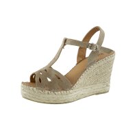 Rind-Veloursleder-Keilsandalette, beige