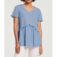 Dsigner-Shirt m. Rüschen, blau