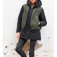 2-in-1-Optik-Steppjacke m. Kapuze, schwarz-oliv