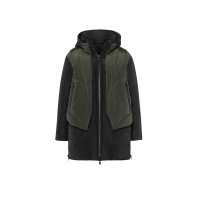 2-in-1-Optik-Steppjacke m. Kapuze, schwarz-oliv