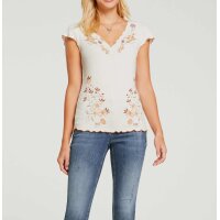 Rib knit shirt with floral print, champagne