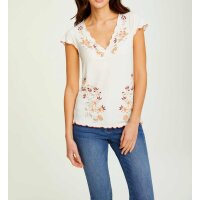 Designer-Rippenshirt m. Blüten-Print, champagner