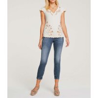 Designer-Rippenshirt m. Blüten-Print, champagner