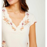 Designer-Rippenshirt m. Blüten-Print, champagner