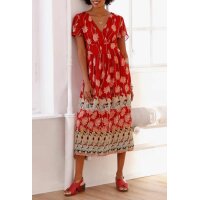 Designer-Blüten-Maxikleid, rot