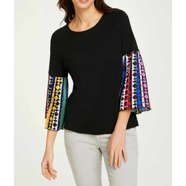 Shirt with pleat sleeves, black-multicolour