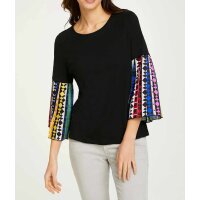 Shirt with pleat sleeves, black-multicolour