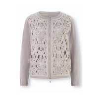 Designer-Strickjacke m. Kurbelstickerei, h.grau