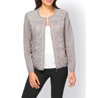 Designer-Strickjacke m. Kurbelstickerei, h.grau