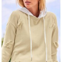 Feinstrickpullover m. Fransenmuster, sand