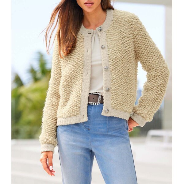 Bouclé-Strickjacke, sand