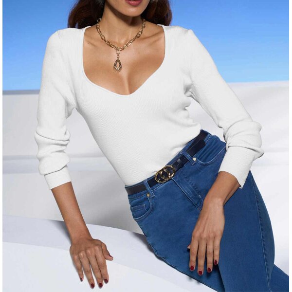 Designer-Dekolletépullover, weiß