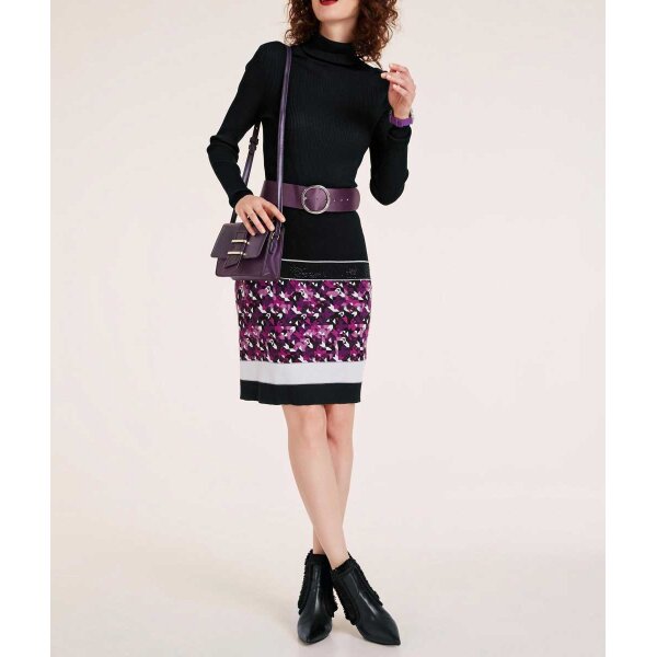 Knit skirt with strass, black-purple-multicolour