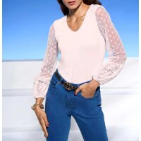 Designer-Shirt m. Langarm aus Spitze, hellrosé