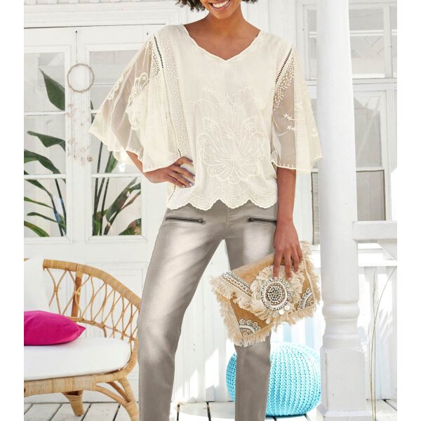 Lace blouse with embroidery, champagne