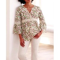 Print blouse with lace, multicolour