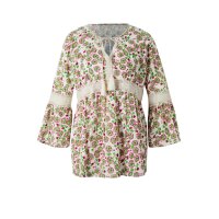Print blouse with lace, multicolour