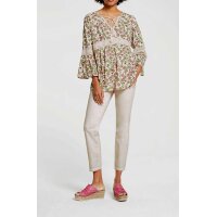 Print blouse with lace, multicolour