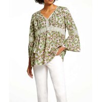 Print blouse with lace, multicolour