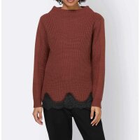 Designer-Merinopullover m.Spitzenbesatz, rotbraun