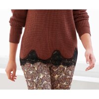 Designer-Merinopullover m.Spitzenbesatz, rotbraun
