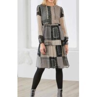 Designer-Druckkleid, beige-anthrazit