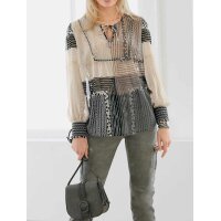 Designer-Chiffonbluse, beige-anthrazit