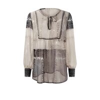 Designer-Chiffonbluse, beige-anthrazit