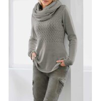 Cable knit sweater with scarf, grey