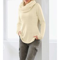 Designer-Zopfmusterpullover m. Schal, champagner