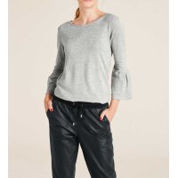 Designer-Pullover m. Volants, grau-melange