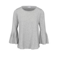 Designer-Pullover m. Volants, grau-melange