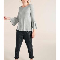 Designer-Pullover m. Volants, grau-melange