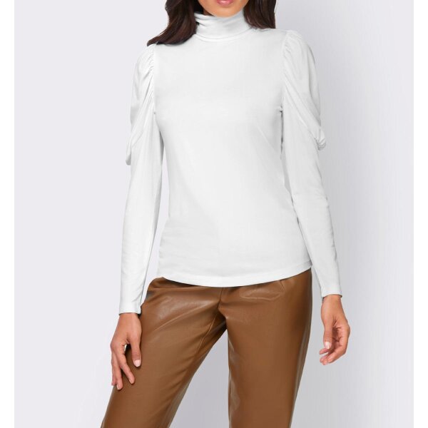 Designer-Rollkragen-Shirt m. Puffärmel, ecru