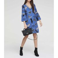 Druckkleid m. Volants, blau-bunt