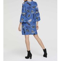 Druckkleid m. Volants, blau-bunt
