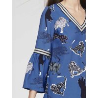 Druckkleid m. Volants, blau-bunt