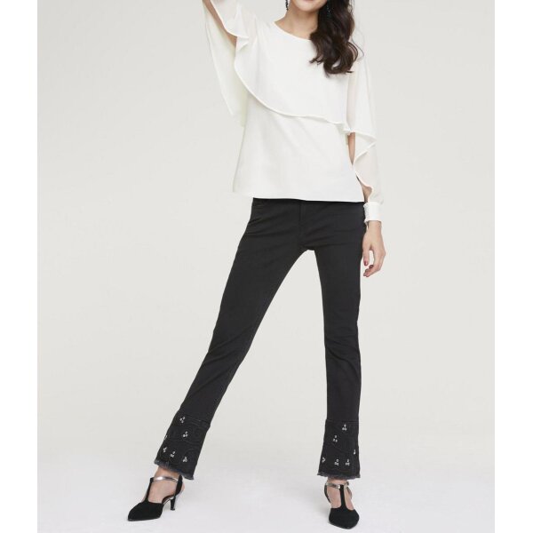 Bauchwegjeans m. Strass, schwarz