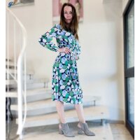 Marken-Druckkleid m.Raffung, blau-grün