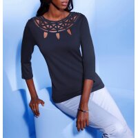 3/4-Arm-Shirt m. Cut-Out und Spitze, marine