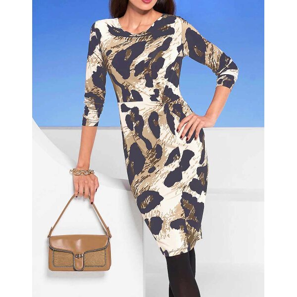 Designer-Jerseykleid, camel-schwarz-bedruckt