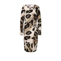 Designer-Jerseykleid, camel-schwarz-bedruckt