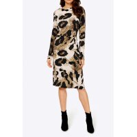 Designer-Jerseykleid, camel-schwarz-bedruckt