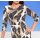 Designer-Jerseykleid, camel-schwarz-bedruckt