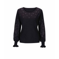 Designer-Pullover m. Lochmusterstickerei, schwarz