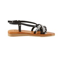 Leather sandal with strass, black