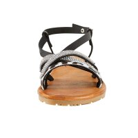 Leather sandal with strass, black