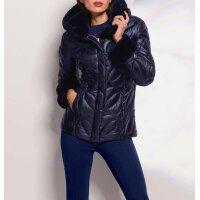 Designer-Steppjacke m. Webpelz, nachtblau