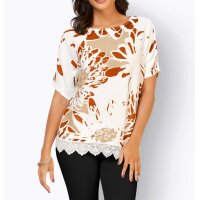 Print sweater with cut-outs and lace, ecru-beige