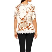 Print sweater with cut-outs and lace, ecru-beige